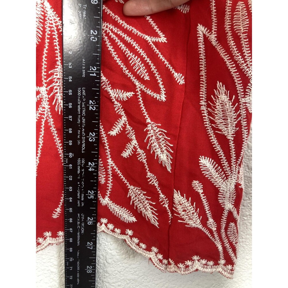 Solitaire Blouse Womens Medium Red Floral Embroidered Ruffle Flutter Top Boho - Picture 8 of 16